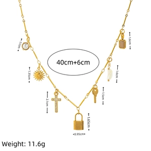 Bohemian 18K gold plated stainless steel sun and moon charm necklace with pearls