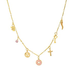 18K gold plated stainless steel charm necklace with zodiac and zircon pendants