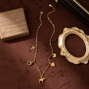 Golden 18K vacuum plated necklace with plane butterfly heart and animal paw charms