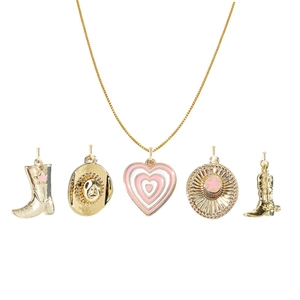 Collar Vintage de Cobre Bañado en Oro Western Cowboy Bota Sombrero Corazón Colgante Esmalte Rosa Estrella Joyas Para Mujer Unisex