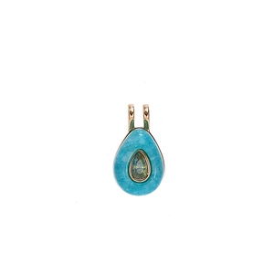 Teardrop green birthstone pendant with natural texture in polished gold finish