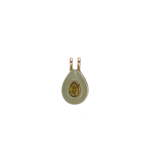 Teardrop pendant necklace with grey-green stone and yellow pear-cut zircon stone inlay