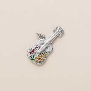 DIY silver guitar pendant with colorful floral enamel patterns for necklace design