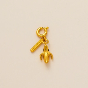 Vue détaillée du pendentif banane dorée avec gravure gentleness et éclats de cristal