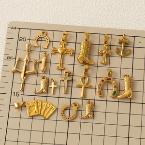 Assorted 18K gold plated stainless steel pendants including cross, anchor, and heart shapes