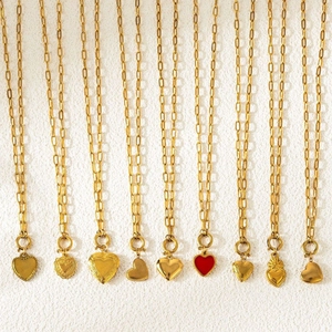 Collar con Colgante de Relicario de Corazón de Acero Inoxidable para Mujer Chapado en Oro Esmalte Joyería Corazón Vintage Regalo