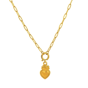 Collar de cadena dorada con colgante de corazón vintage y borde de cuentas finas