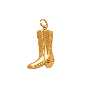 Minimalist 18K gold-plated stainless steel cowboy boot pendant with western engravings