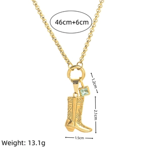 Collana in acciaio inossidabile placcata oro 18K con stivale e zircone blu