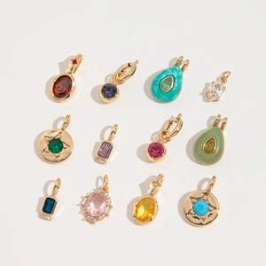 12 colorful birthstone pendants in 18K gold-plated stainless steel for DIY jewelry