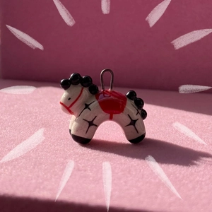 Cute horse pendant in white stainless steel with red saddle for women's jewelry making