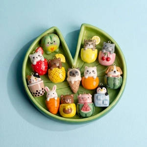 Schattige kat en konijn hangers set voor DIY sieraden met vergulde haken