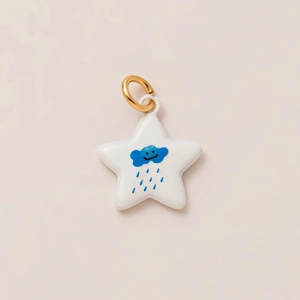 Colgante de estrella de cerámica con nube azul y anilla dorada para accesorios DIY