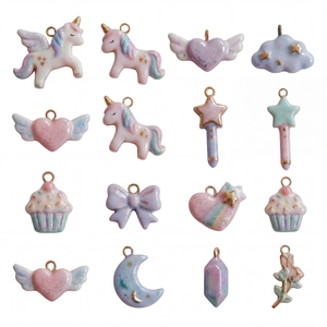 DIY macaron unicorn heart and rainbow pendant charms set with 18K gold plated loops
