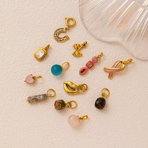 Assorted gold-plated zircon pendants with enamel and gemstones for DIY jewelry making