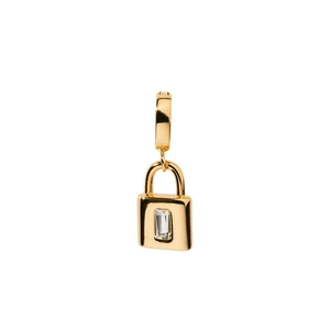 Dettaglio del ciondolo a lucchetto placcato oro 18K con cristallo taglio baguette