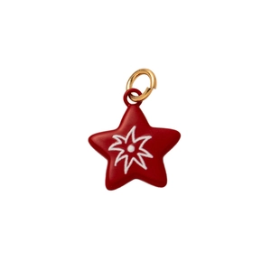 Colgante de estrella con copo blanco en latón chapado en oro y esmalte rojo vivo
