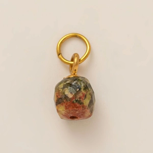 Faceted Unakite stone pendant with gold ring attachment for DIY jewelry making accessories