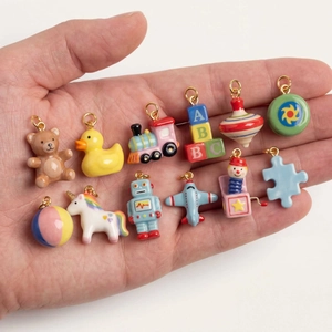 18K gold plated cute bear duck toy block charms for DIY jewelry making set