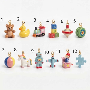 Set of 12 cute 18K gold-plated toy pendants including bear duck and building blocks