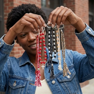 Bohemian Beaded Tassel Cross Keychain For Women Ethnic Style Bag Charm Copper Metal Keyring Printed Fabric Fringe Hanging Ornament