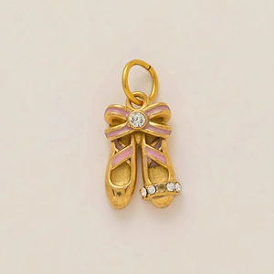 Rosafarbener Emaille-Ballettschuh-Anhänger in Gold mit Kristallen für DIY-Schmuckdesign