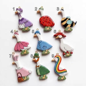 Set of 9 cute cartoon goose pendants with 18K gold plated loops for DIY jewelry making