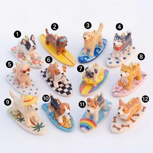 Set di 12 ciondoli per cani da surf in ceramica con placcatura in oro 18K per gioielli