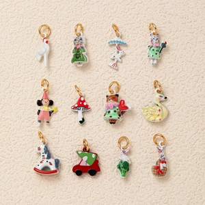 Schattige Emaille Dierlijke Hangers Koper Verguld DIY Ketting Bedeltjes Voor Vrouwen Meisjes Vos Zwaan Konijn Auto Paddestoel Hart Accessoires