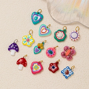 18K gold plated mushroom and floral pendant charms set for DIY jewelry making
