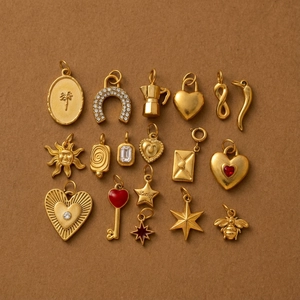 Vintage Gold Plated Stainless Steel Pendant Necklace DIY Jewelry Sun Star Heart Bee Chili Enamel Charm For Women Men Retro Accessories