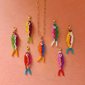 Bunter Perlen Fisch Muschel Anhänger Edelstahl Halskette Schlüsselbund Für Damen Handgefertigt Boho Taschenschmuck Urlaub