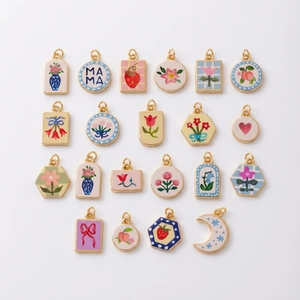 DIY colorful enamel floral heart charms with gold plated edges for jewelry making