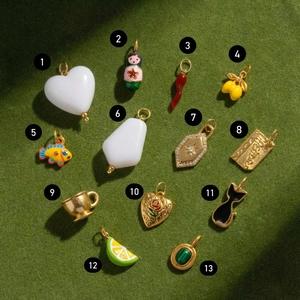 Detaillierte Sammlung von 13 Titanstahl-Anhängern mit Katzen- und Frucht-Emaille-Designs
