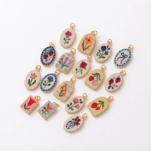 Colgantes cuadrados florales coloridos chapados en oro para sets de joyería DIY