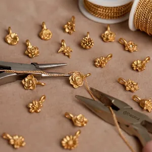 18K gold plated stainless steel floral pendant charms with necklace DIY chain
