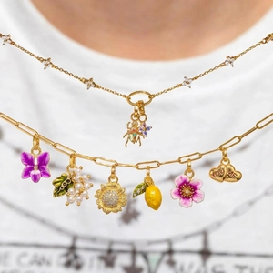Collier chic plaqué or 18 carats avec breloques DIY fruits, papillon et cœur