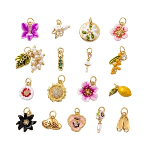 Pendentifs en or 18K avec fleurs, fruits et cœurs en émail pour colliers DIY