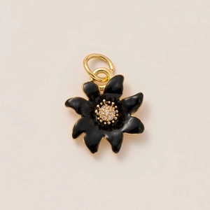 DIY schwarzer Blumenanhänger mit 18K Vergoldung, Zirkonia und Emaille-Finish