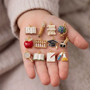 Stainless Steel Necklace Alloy Enamel Education Theme Pendant Book Pencil Globe For Women School Graduation Student Gift