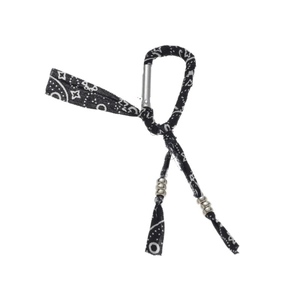 Fashion paisley print keychain with silver carabiner and decorative metal beads