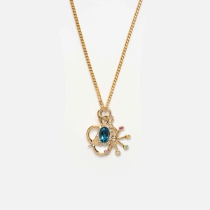 Vergulde ketting met blauwe topaas hanger, sterbedel en kleurrijke edelstenen