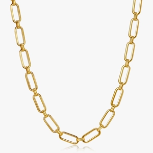 Detail of high-polish gold paperclip chain link texture with smooth finish