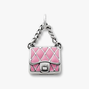 Pendentif sac à main en argent sterling 925 rose matelassé avec anse tressée