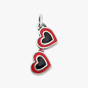 Pendentif lunettes de soleil en cœur argenté avec émail rouge et noir brillant