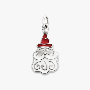 Detailed view of silver-tone Santa Claus pendant with red and white enamel for DIY jewelry