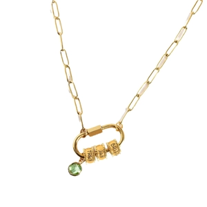 18K vergulde paperclip ketting met karabijnsluiting en een glanzende groene zirkoon