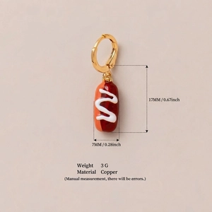 Kreative Hot-Dog-Anhänger Ohrringe aus Kupfer mit roter Emaille und Gold-Finish