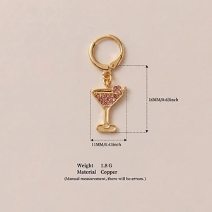 Goldene Cocktailglas-Ohrringe mit rosa Zirkonia-Stein aus hochwertigem Kupfer