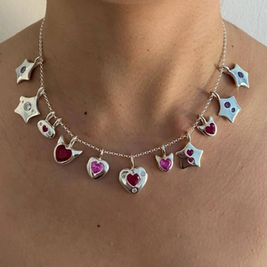 Niche Vintage Heart Star Bow Pendant Necklace For Women 18K Gold Plated Stainless Steel Colorful Zirconia Choker Jewelry
